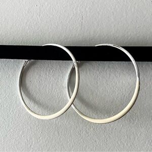 Large Hoop Earrings 2.6” Cream and Silver
